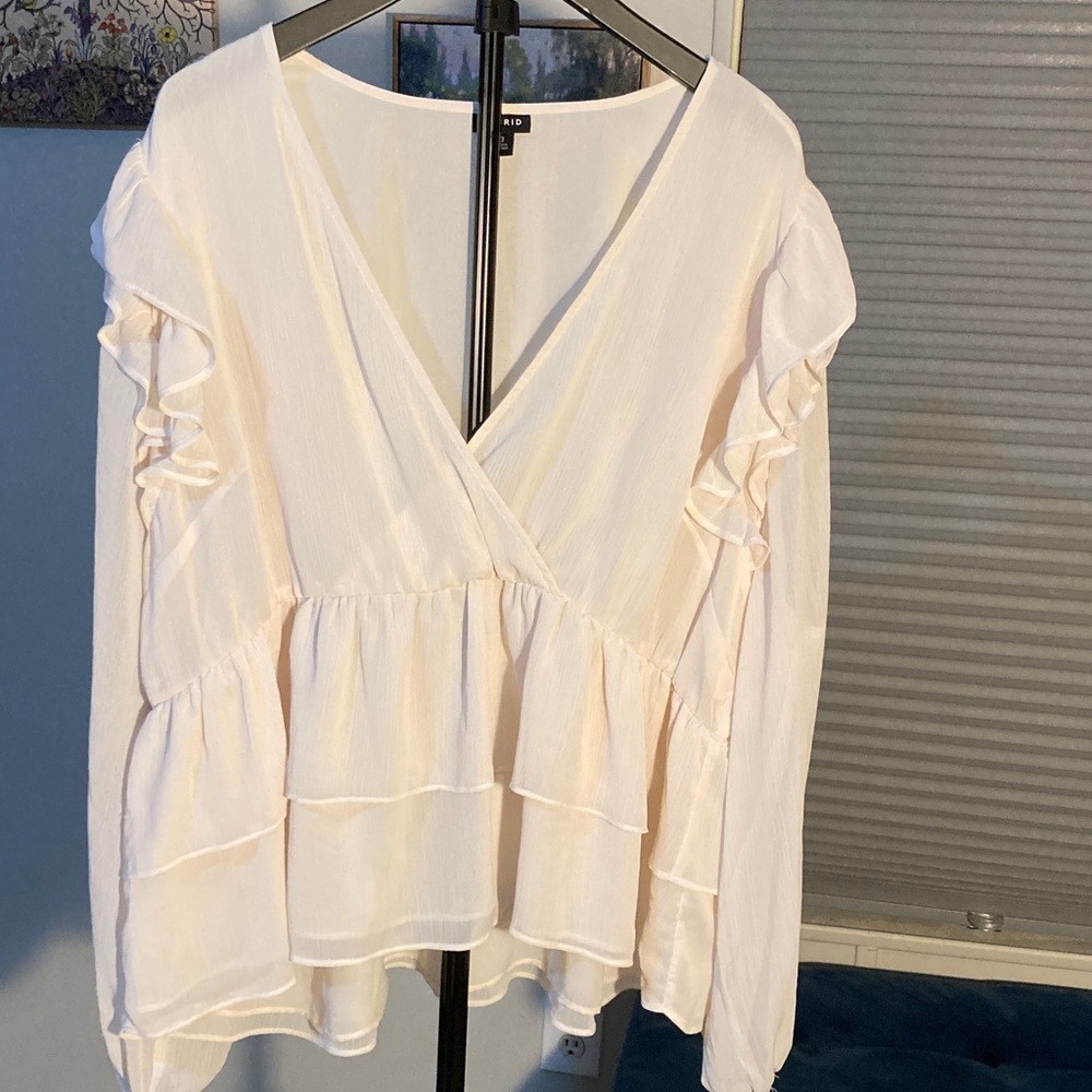 Torrid Cream Ruffle Blouse